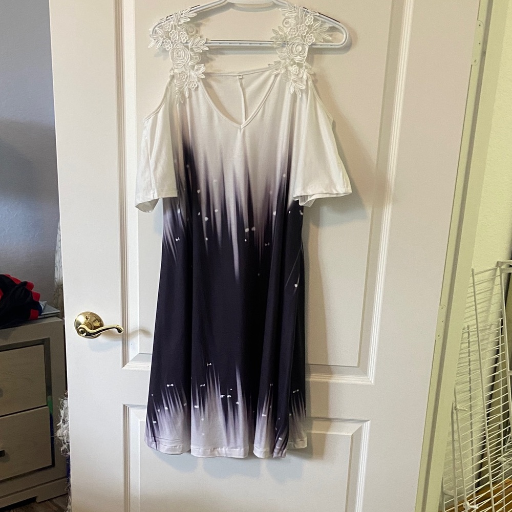 White and Black Ombre Cold Shoulder Dress